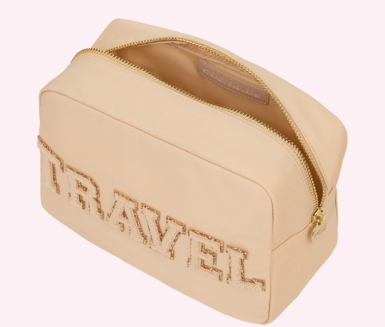 "TRAVEL" LARGE POUCH- SAND