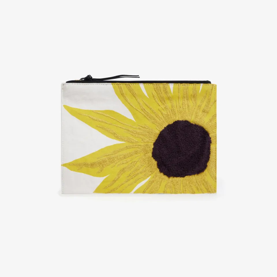 EMBROIDERED SOLEIL YELLOW POUCH