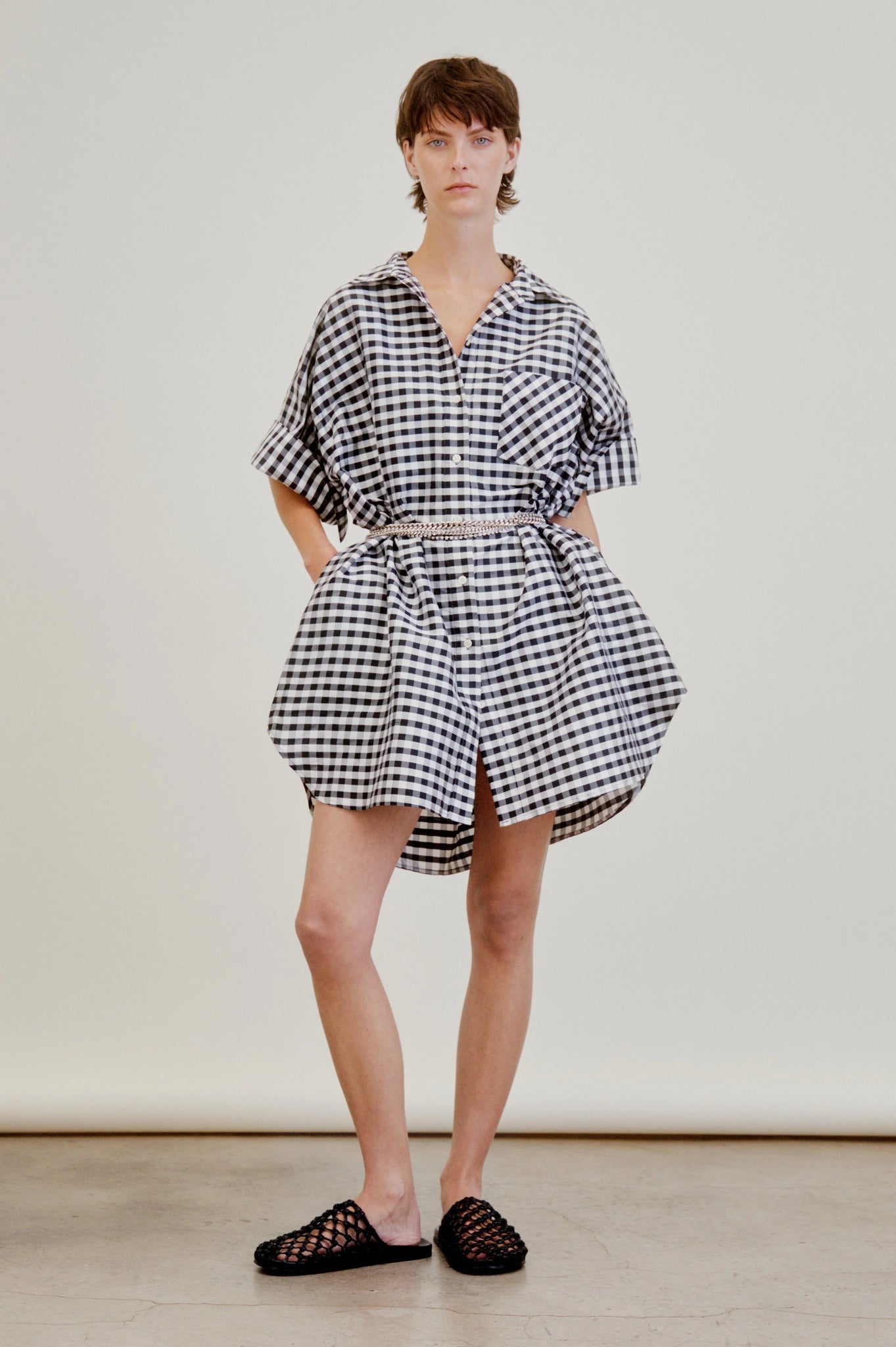 BELLINI DRESS IN GINGHAM TAFFETA- BLACK