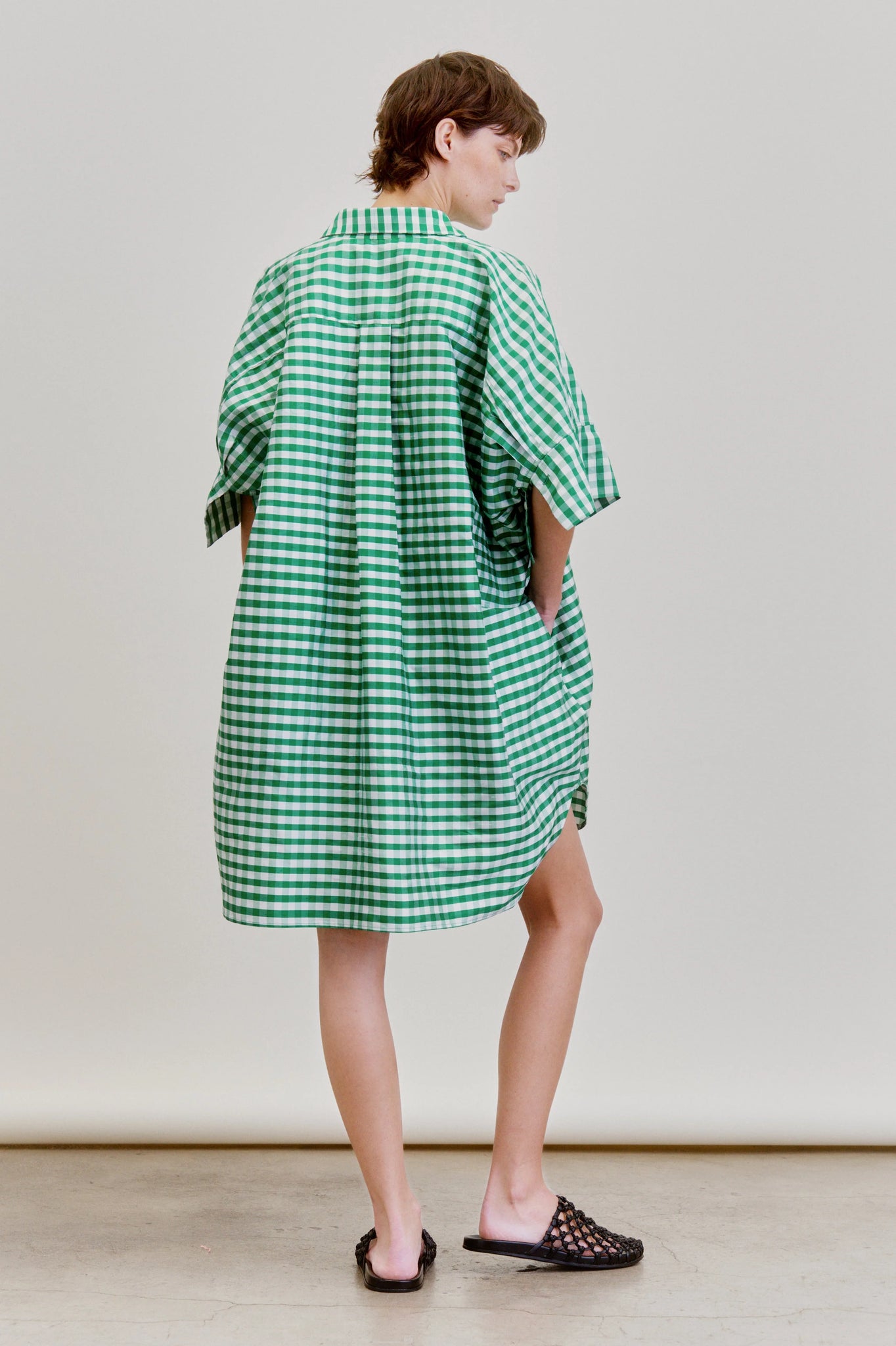 BELLINI DRESS IN GINGHAM TAFFETA- EMERALD GREEN