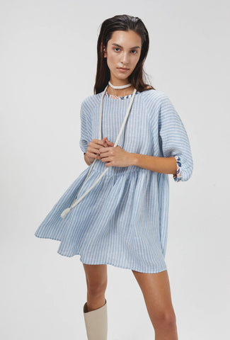 ALCALA LINEN DRESS - LIGHT BLUE STRIPES