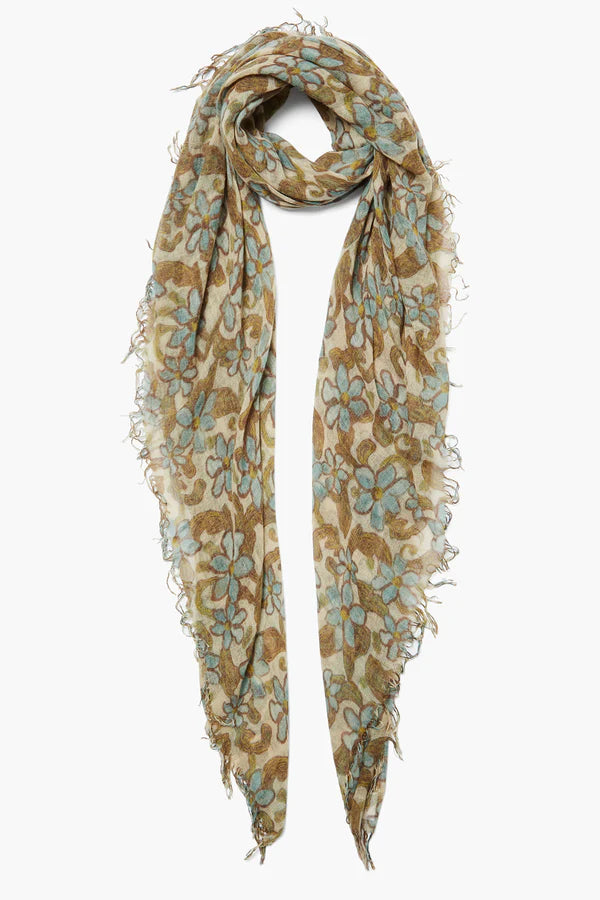 CASHMERE AND SILK SCARF CLOUD CREAM DAISY FLORAL