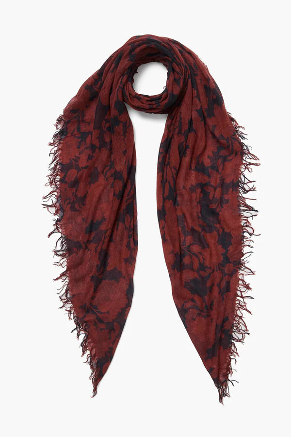 CASHMERE AND SILK SCARF RED VINTAGE FLORAL