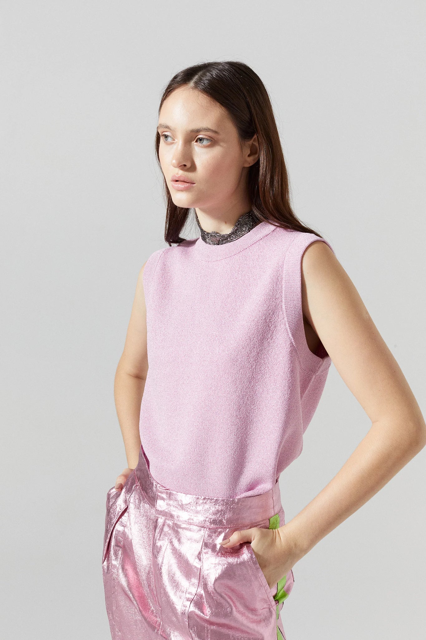 GLITTER KNITTED TOP - LILAC