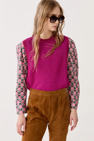 GLITTER KNITTED TOP - FUCHSIA