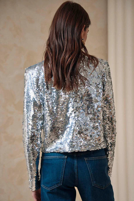 LIBBY TOP - SILVER SEQUINS