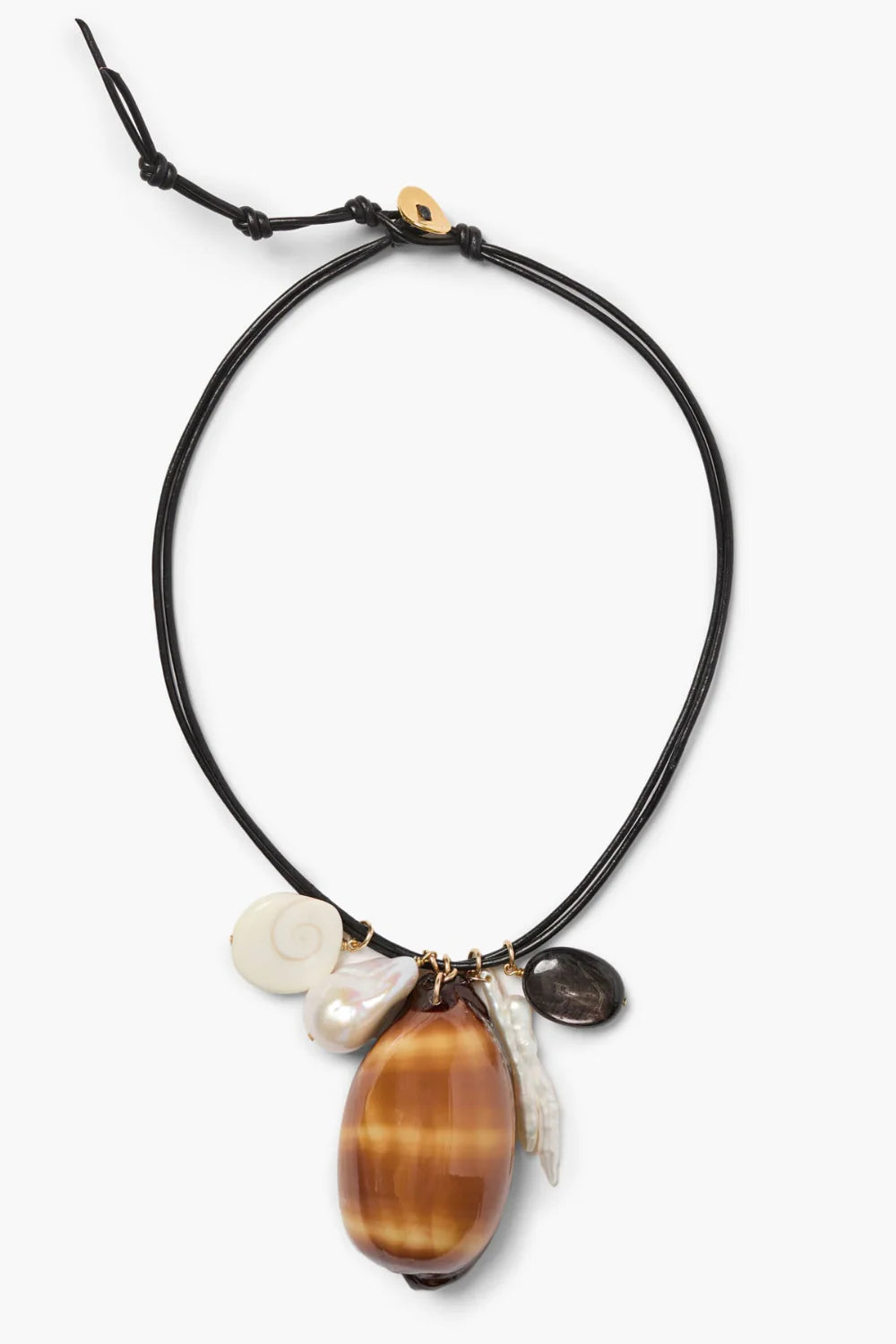 COWRIE LEATHER CHARM NECKLACE