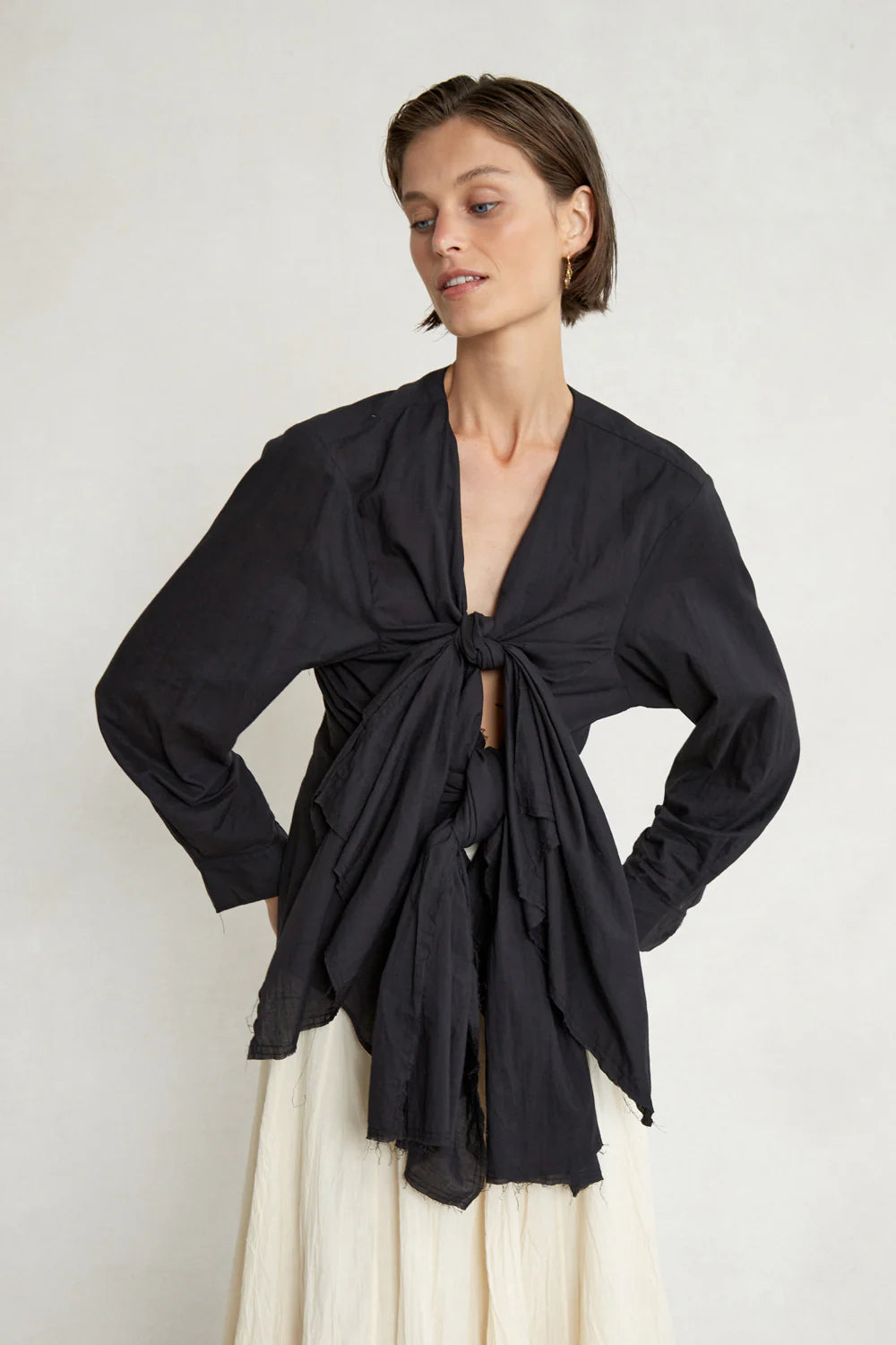 ELENA WRAP BLOUSE - CAVIAR