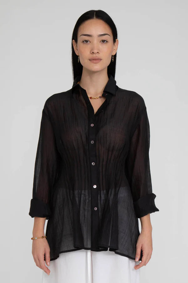 ALLISON PINTUCKED BLOUSE - BLACK