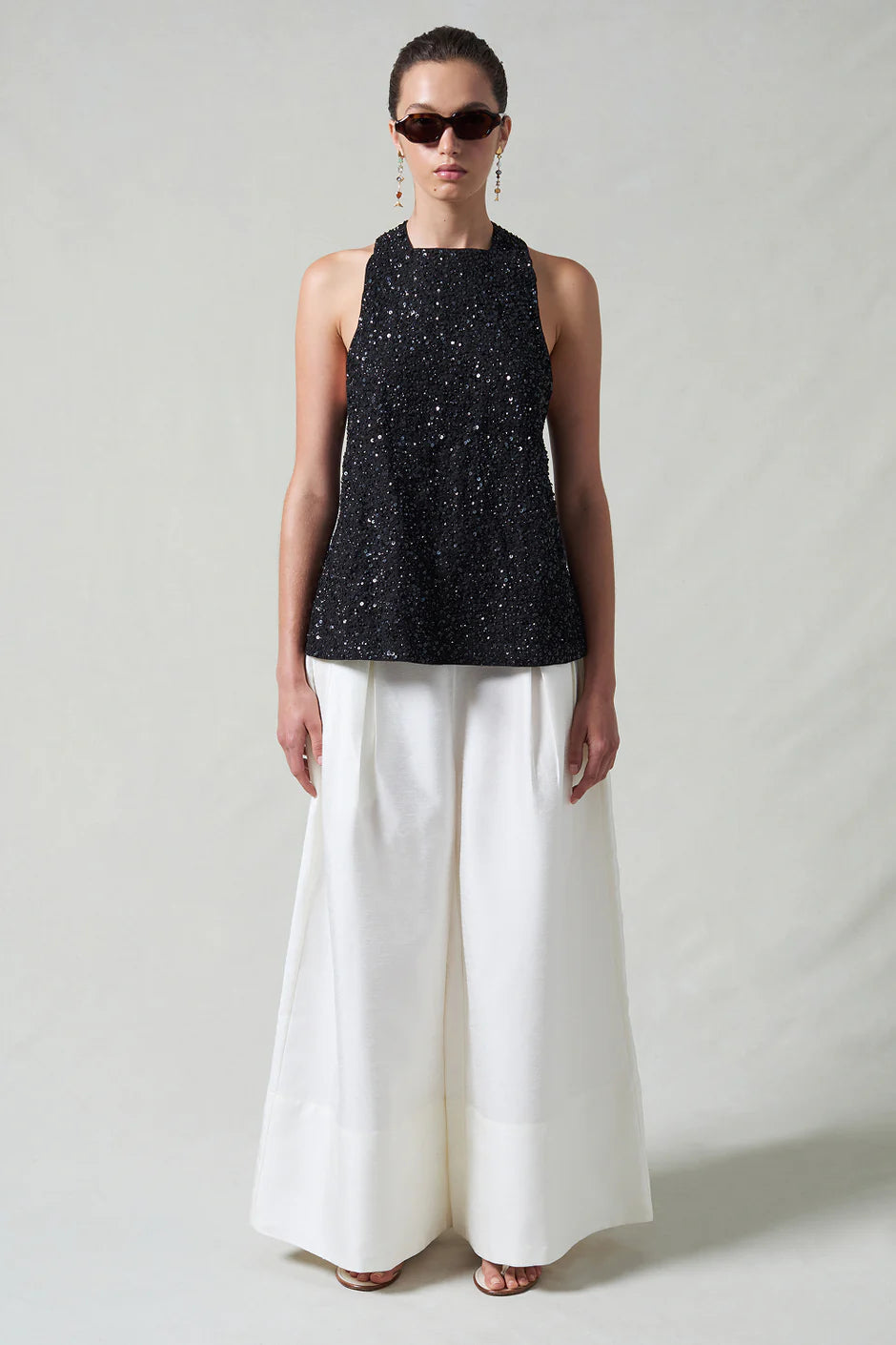SEQUIN APRON TOP BLACK