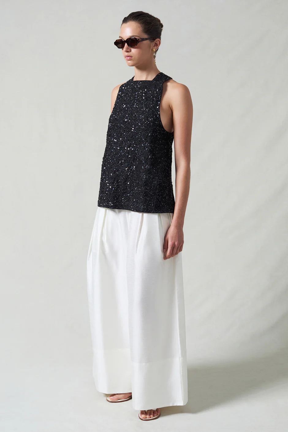 SEQUIN APRON TOP BLACK