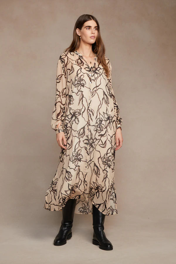 ELOISE ABSTRACT FLORAL DRESS - EGGSHELL