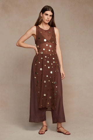 SERENA SEQUIN TUNIC - WALNUT