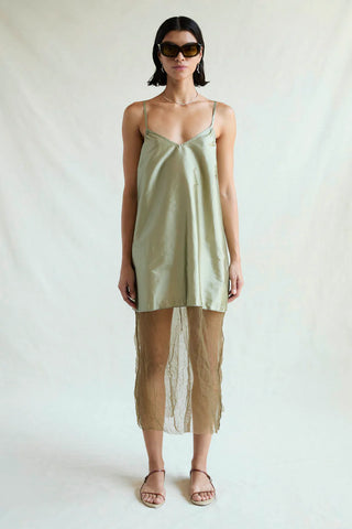 TECHNO TAFFETA MESH DRESS SAGE