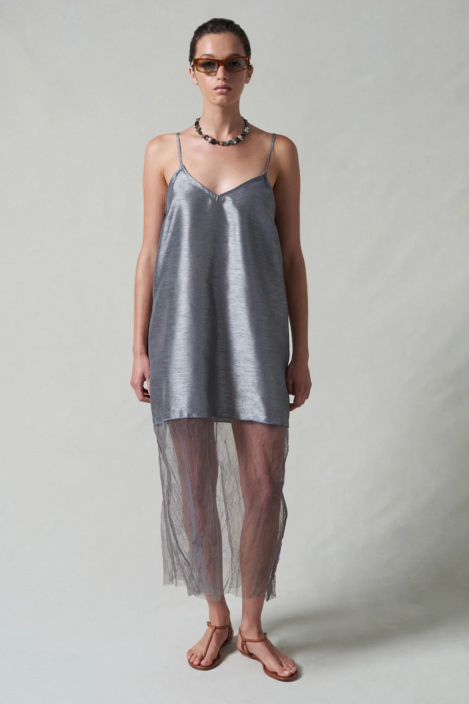 DUPIONI MESH DRESS STEEL