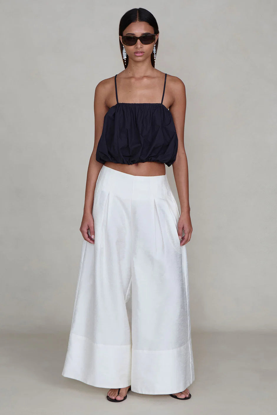 DUPIONI ULTRA WIDE LEG TROUSER - WHITE