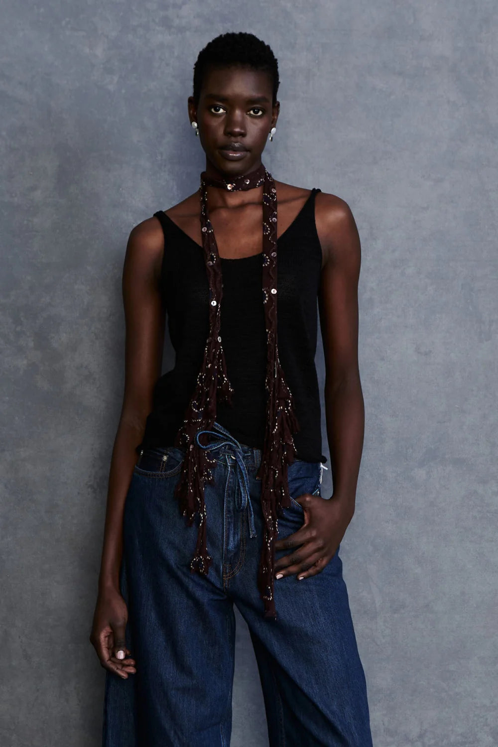 SKINNY SCARF- CHOCOLATE DOT