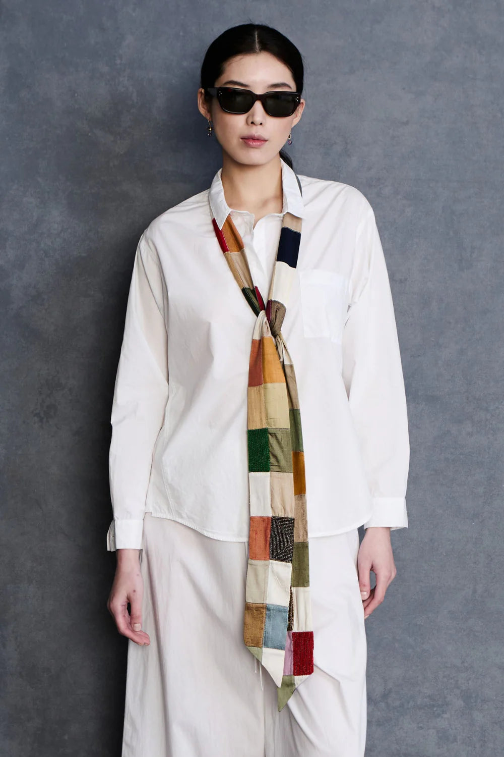 EXAGGERATED SILK TIE SCARF PATCHWORK