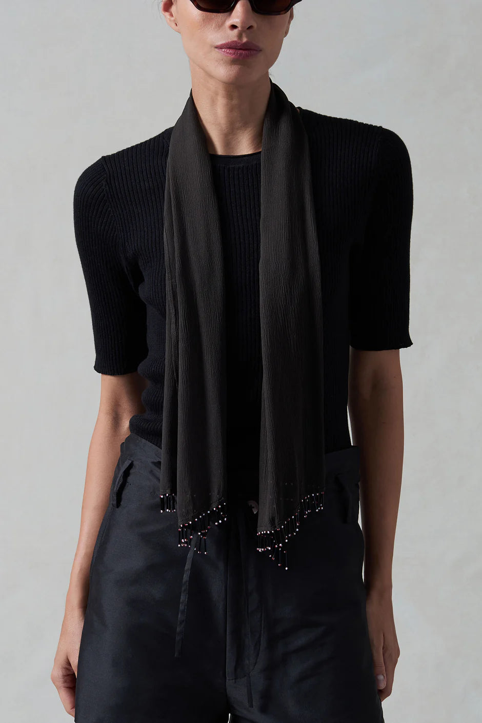 BEADED SILK SCARF - EARTH