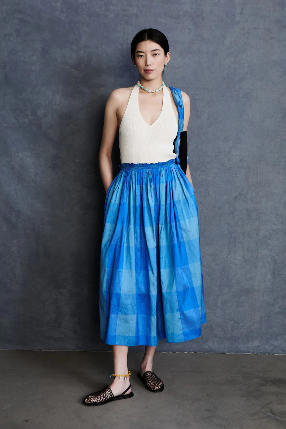 ELSA SILK BALLET SKIRT BLUE CHECK