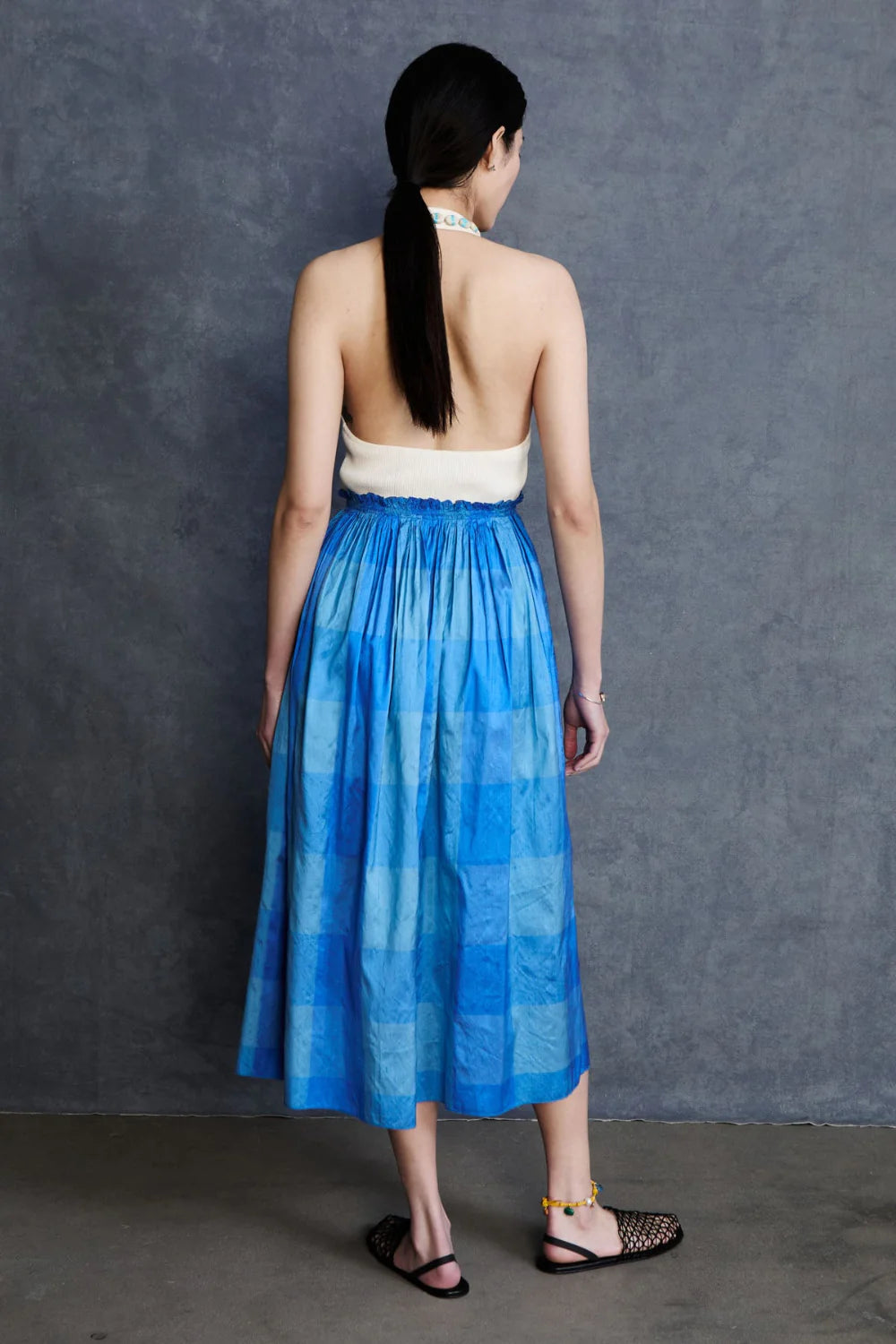 ELSA SILK BALLET SKIRT BLUE CHECK