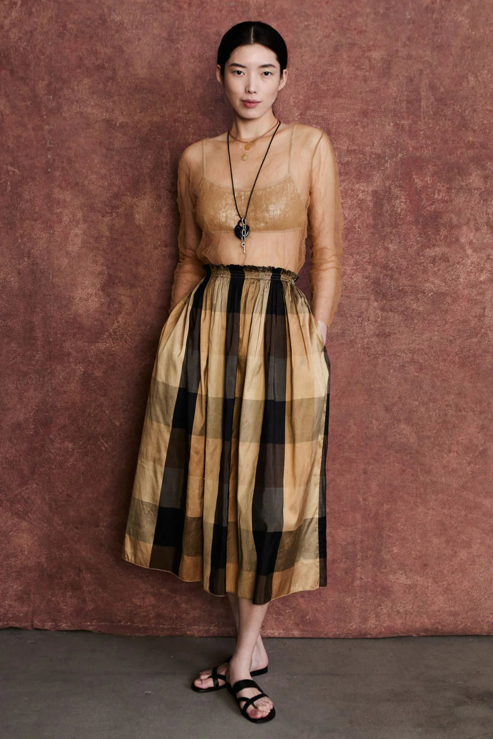 ELSA SILK BALLET SKIRT GOLD CHECK