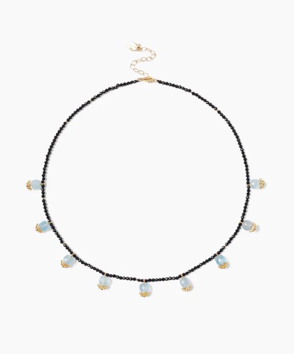 DROP NECKLACE WITH ONYX AND AQUAMARINE