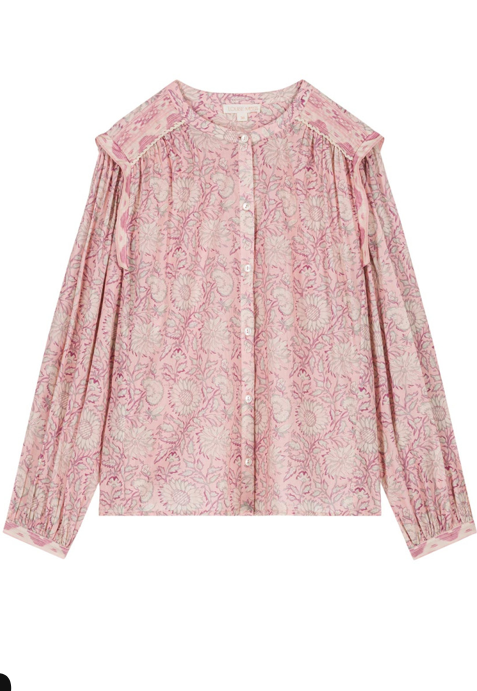 JANE BLOUSE - PINK DAISY GARDEN PRINT