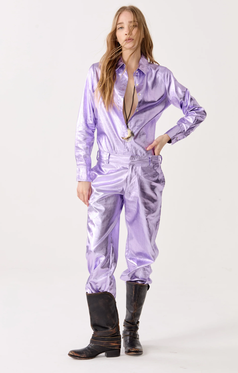 ASTRO METALLIC LINEN PANTS - VIOLET