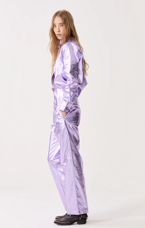 ASTRO METALLIC LINEN PANTS - VIOLET