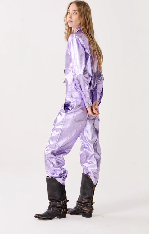 ASTRO METALLIC LINEN PANTS - VIOLET