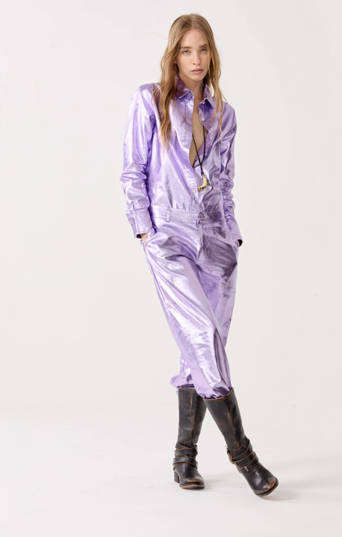 ASTRO METALLIC LINEN PANTS - VIOLET