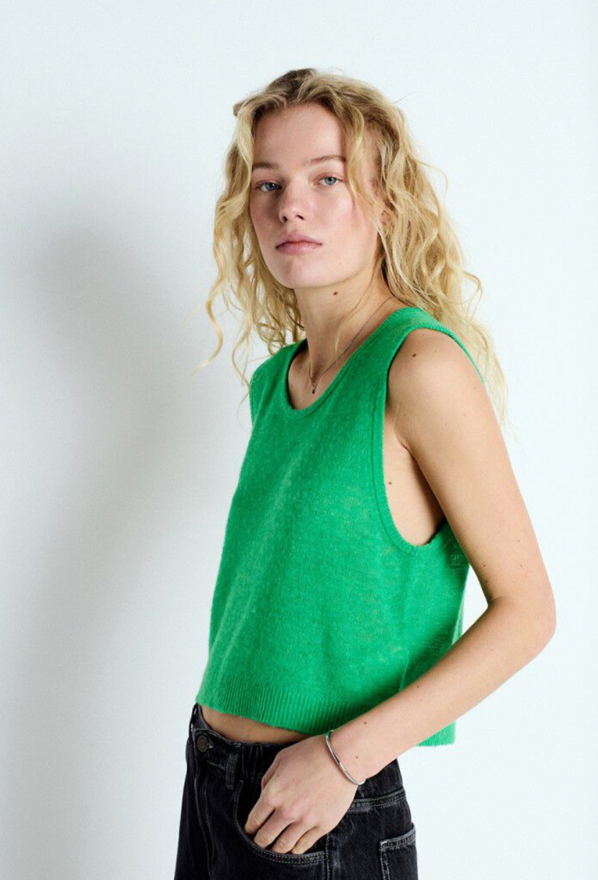 DUMY GREEN MELANGE KNIT TANK