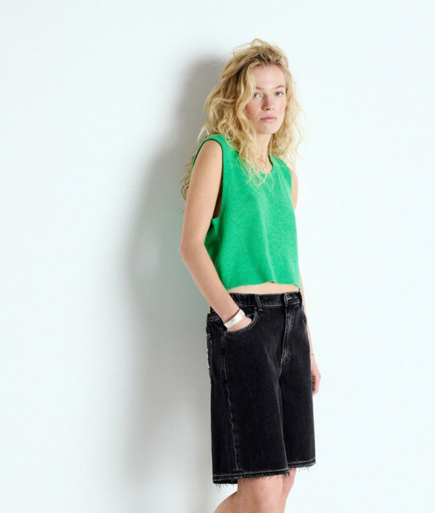 DUMY GREEN MELANGE KNIT TANK