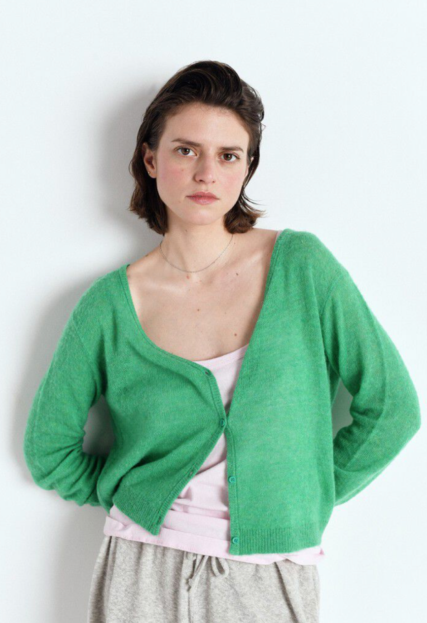 DUMY GREEN MELANGE KNIT CARDIGAN