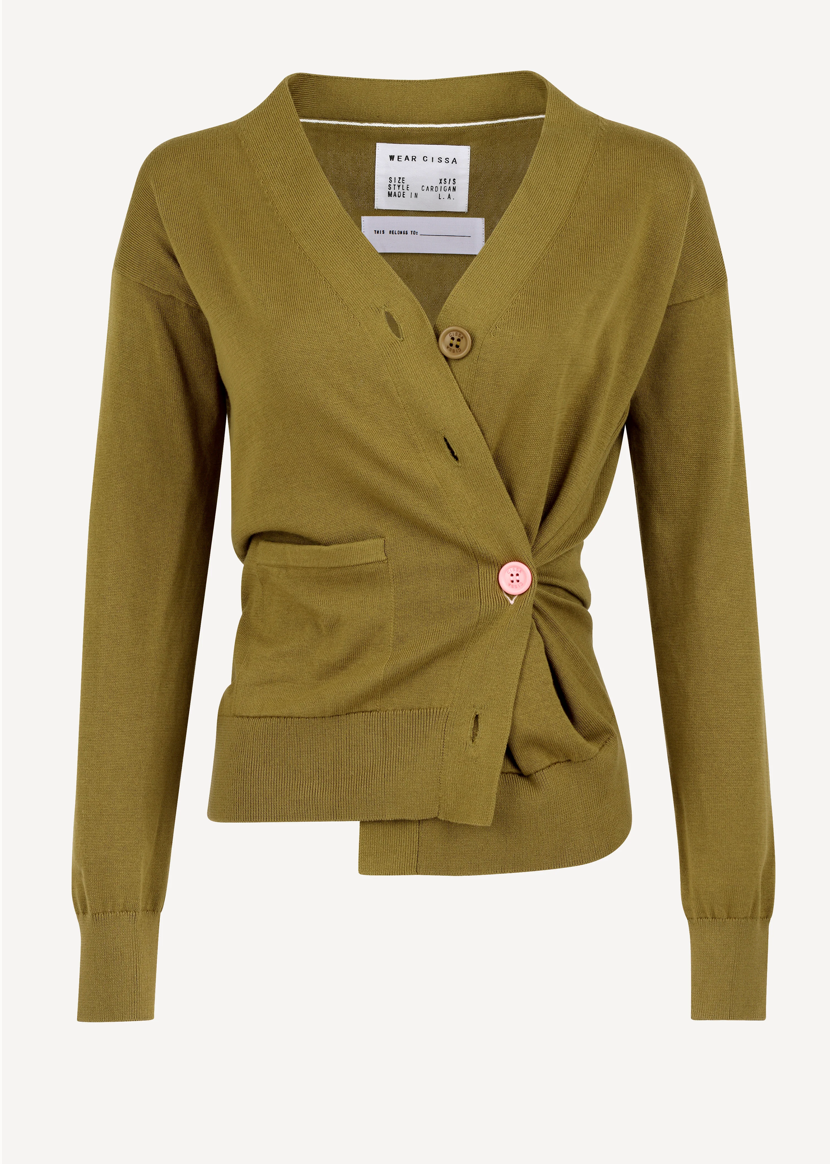 THE WRAP CARDIGAN 100% COTTON - OLIVE