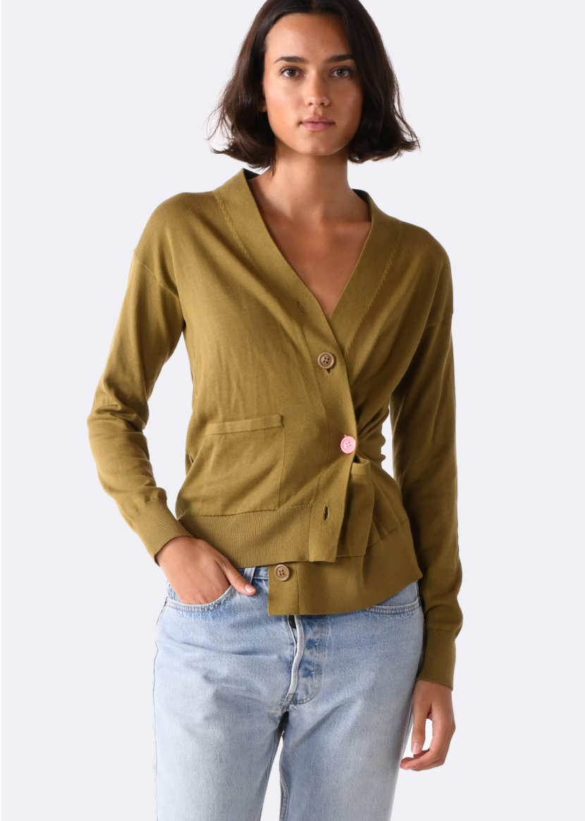 THE WRAP CARDIGAN 100% COTTON - OLIVE