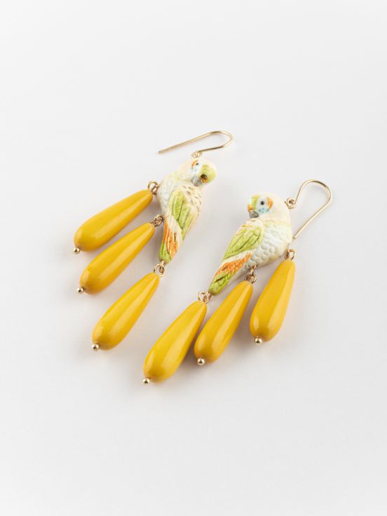 BUDGERIGAR WITH YELLOW DROPS PENDANT EARRINGS