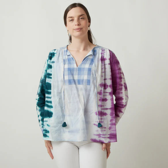 TIE& DYE CHECK BLUE BLOUSE