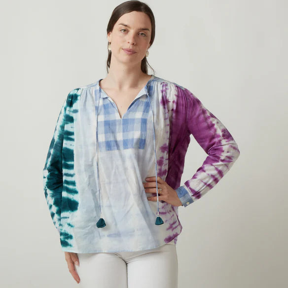 TIE& DYE CHECK BLUE BLOUSE