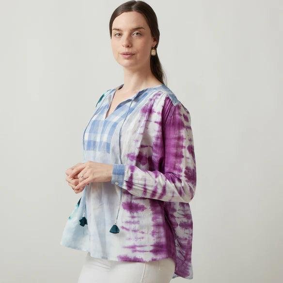 TIE& DYE CHECK BLUE BLOUSE