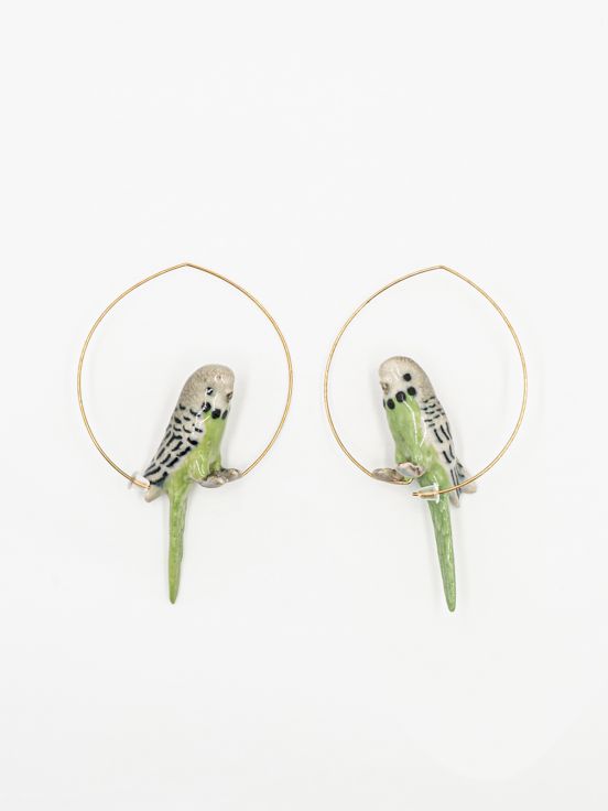 GREEN BUDGERIGAR BIRDS HOOP EARRINGS