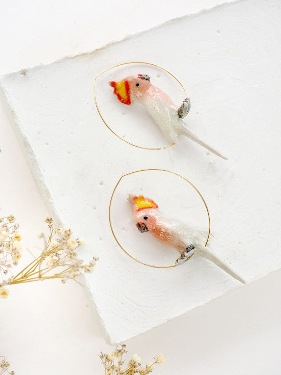 PINK COCKATOO HOOP EARRINGS