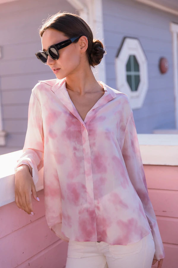 DARIA FRENCH CUFF BLOUSE IN PINK DYE