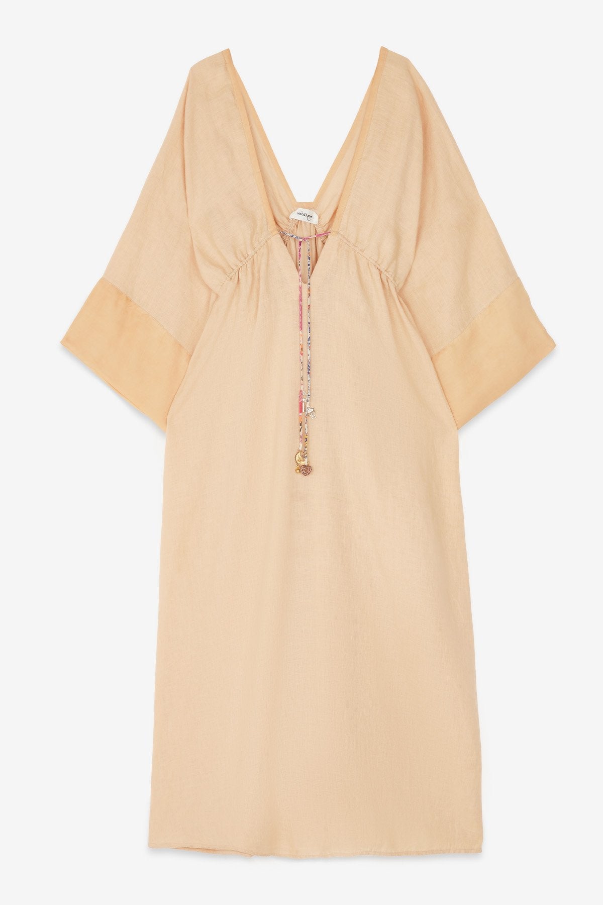 LINEN LONG DRESS WITH DRAWSTRING - NUDE