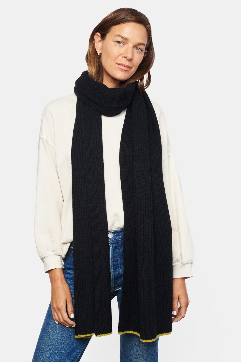 BLACK RIBBED CASHMERE AND WOOL SCARF