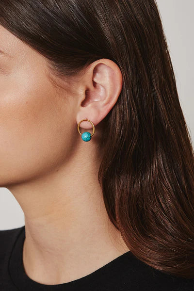TURQUOISE AND GOLD GLOBE HOOPS