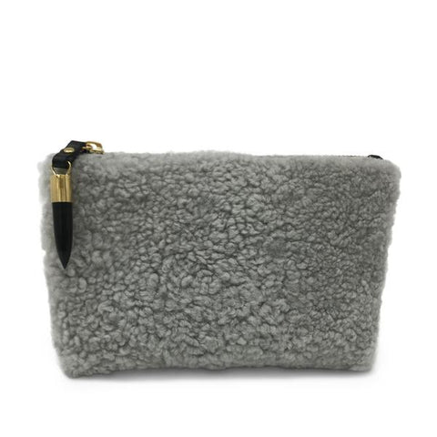 MARLBOROUGH COSMETIC CASE GREY SHEARLING AND CAMO SUEDE