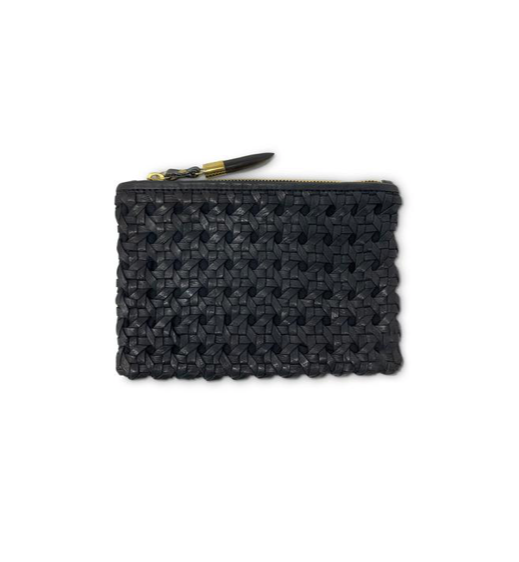BLACK BASKET WEAVE SMALL POUCH