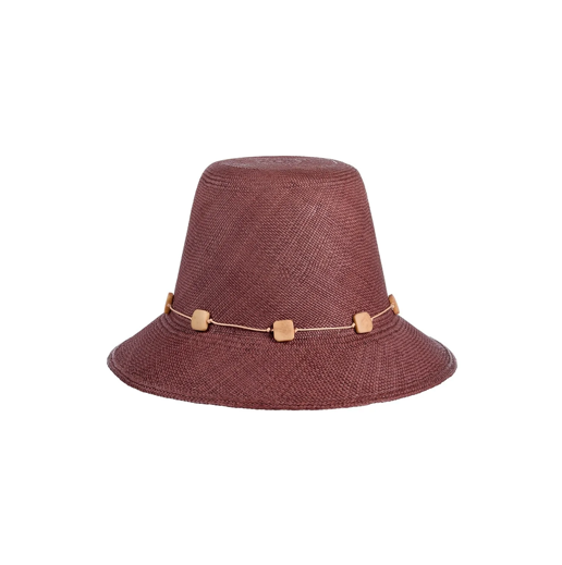ISE STRAW HAT WITH TAGUA BEADS - BROWN